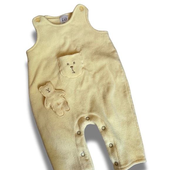 Baby Gap Yellow Fleece Bear Pocket Overalls - Picture 2 of 5